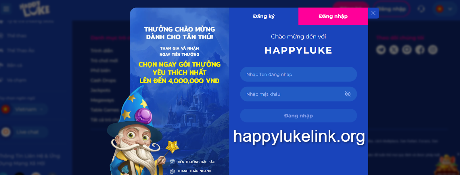 Cung cấp thông tin đăng nhập Happyluke